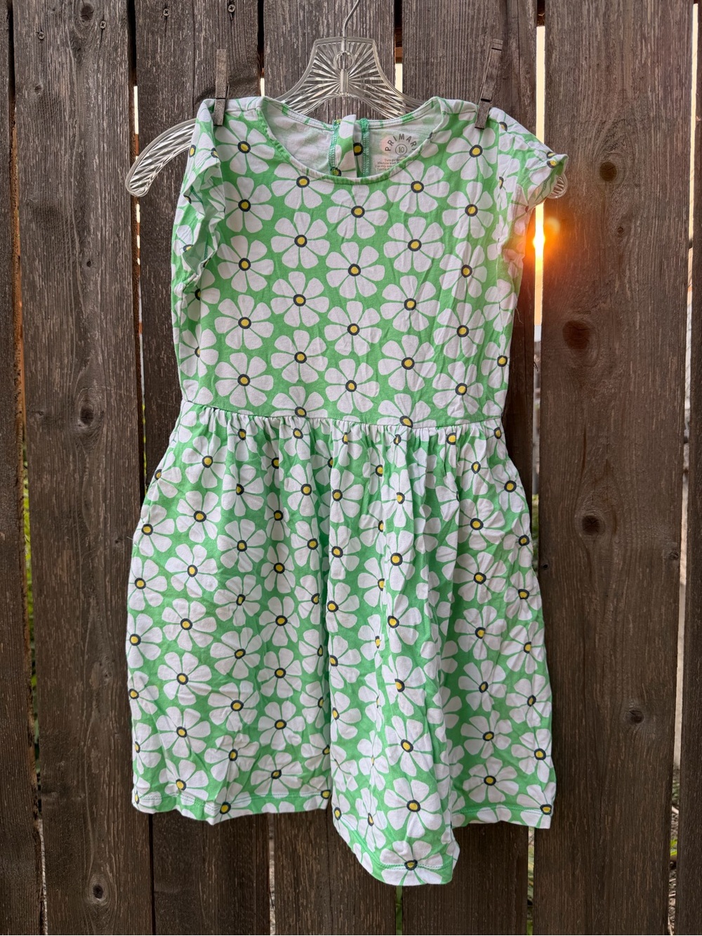 Size 10 Primary Green Daisy Print Girls' Dress
